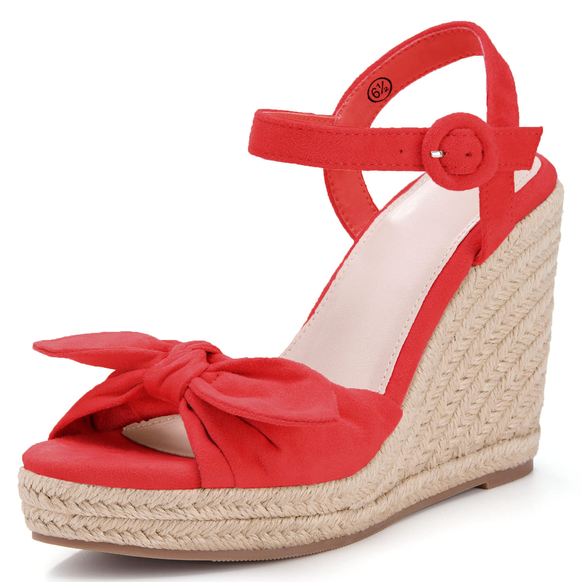 Coutgo Womens Bow Espadrilles Wedge Sandals Platform Open Toe Ankle Strap Summer Dress Red Heels Shoes