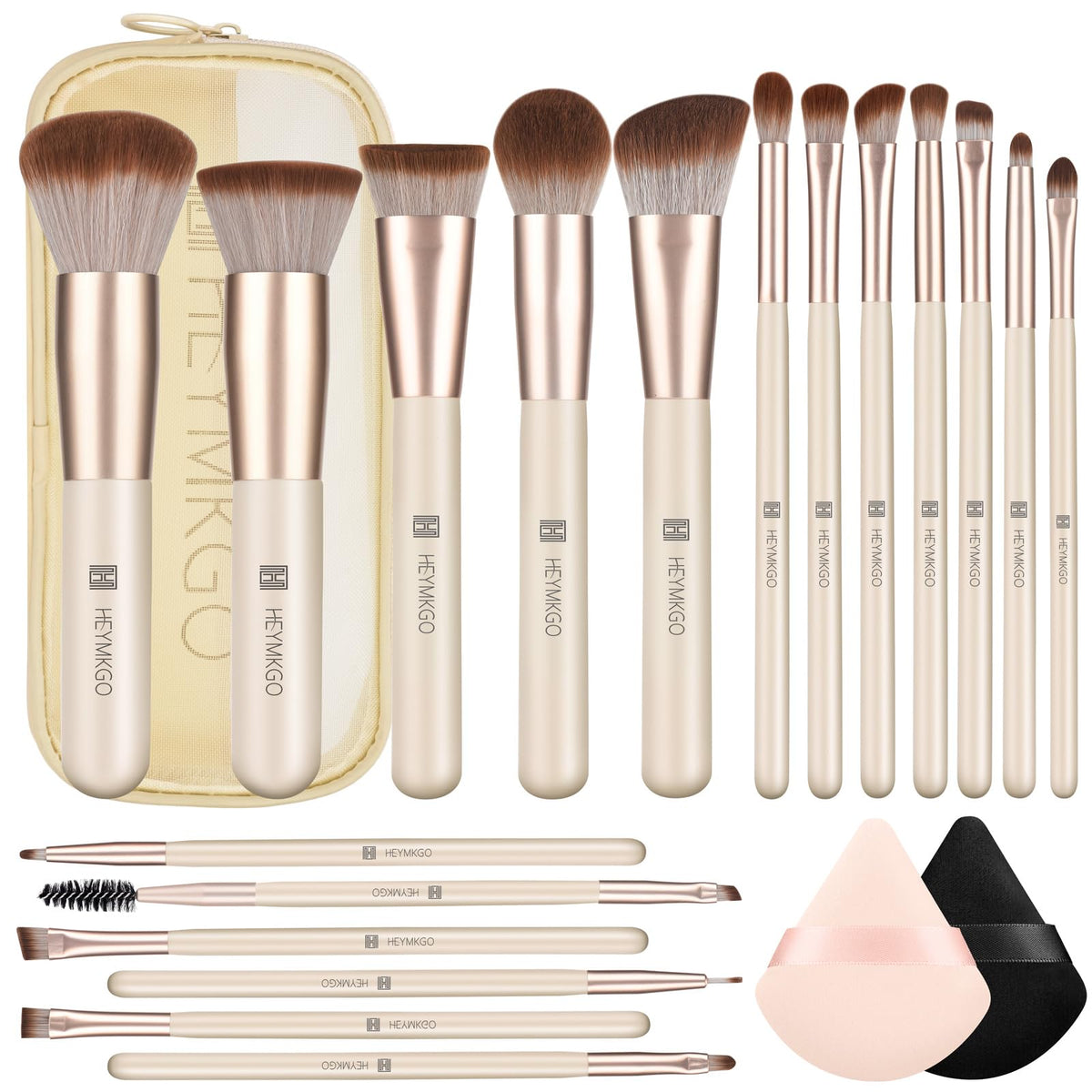 HEYMKGO Makeup Brushes Set 18pcs Professional Makeup Brushes with 2 Powder Puff & Travel Bag Premium Synthetic Foundation Powder Blush Blending Face Brush Kit Eyeshadow Set Makeup Brushes & Tools