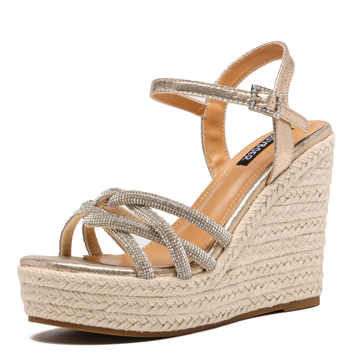 ZodyBoer Rhinestone Wedge Sandals for Women High Heel Summer Wedges Open Toe Dressy Platform Espadrille with Ankle Strap Comfortable Party Shoes