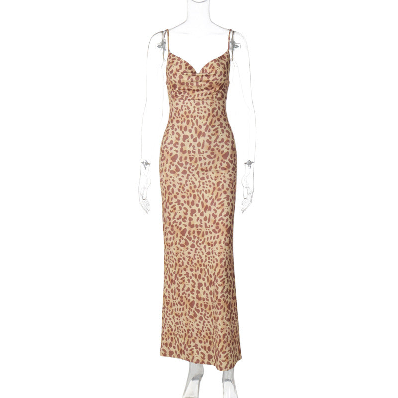 Leopard Print V-Neck Sling Dress