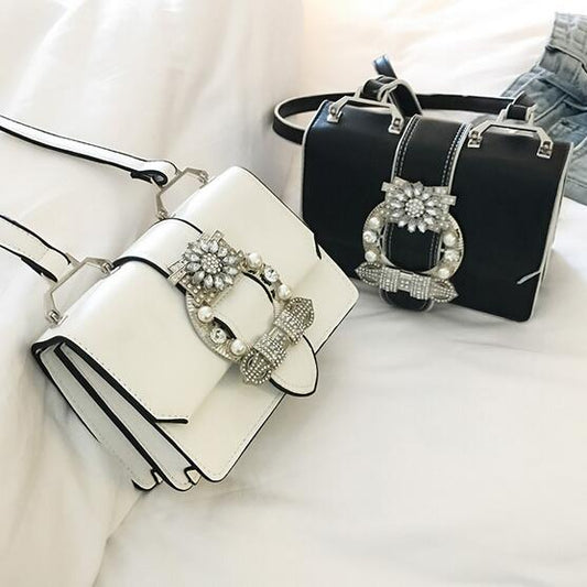 Elegant Women's Designer Diamond Lock Handbags in PU Leather