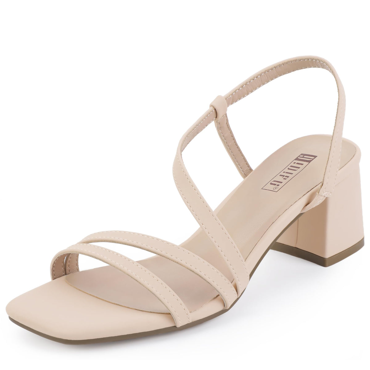 IDIFU Nude Heels for Women Strappy Low Block Chunky Heels Open Square Toe Slingback Heeled Sandals Comfortable Trendy Dress Shoes for Women Wedding Bridal Prom Cute Short Thick Heels(Nude Nubuck8)