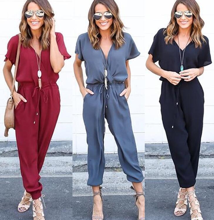 Sexy V-Neck Jumpsuit with Crisscross Straps