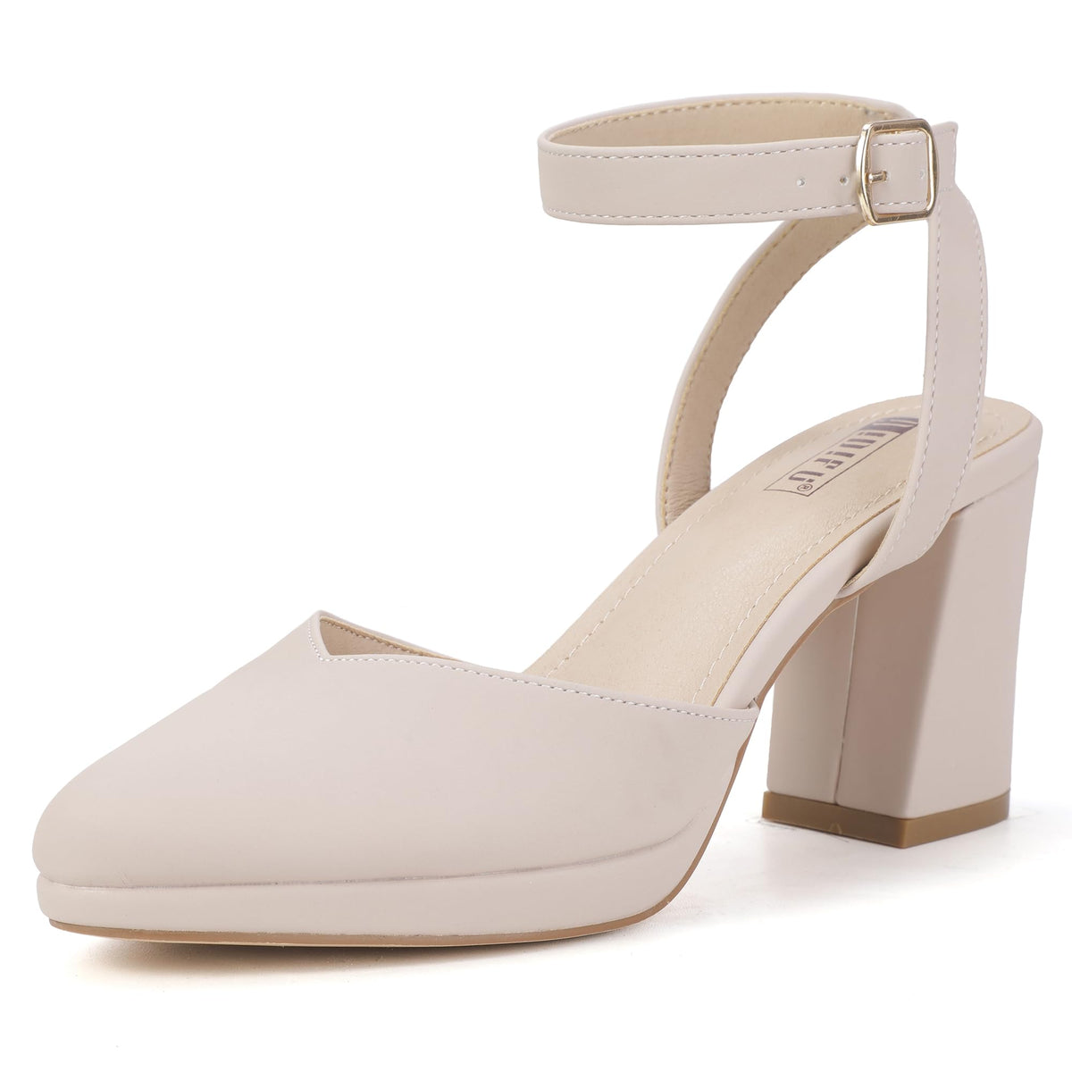 IDIFU Nude Platform Closed Toe Heels Pumps for Women Comfortable Low Chunky Block Slingback Ankle Strap Heels Dressy Wedding Bridal Party Dress Pumps Shoes Pointed Toe Heels(Nude Nubuck 11 M US)