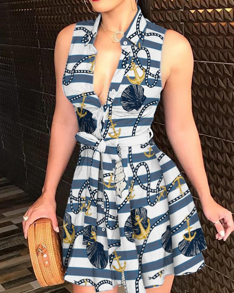 Women’s V-Neck Floral Tie Dress - Casual Sleepwear