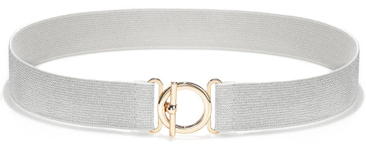 Glamorstar Elastic Belts for Women Skinny Stretchy Waist Belts for Dresses Silver Gold Buckle 75cm/30in