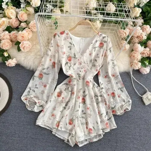 Vintage Floral Print V-Neck Women's Jumpsuit PL465