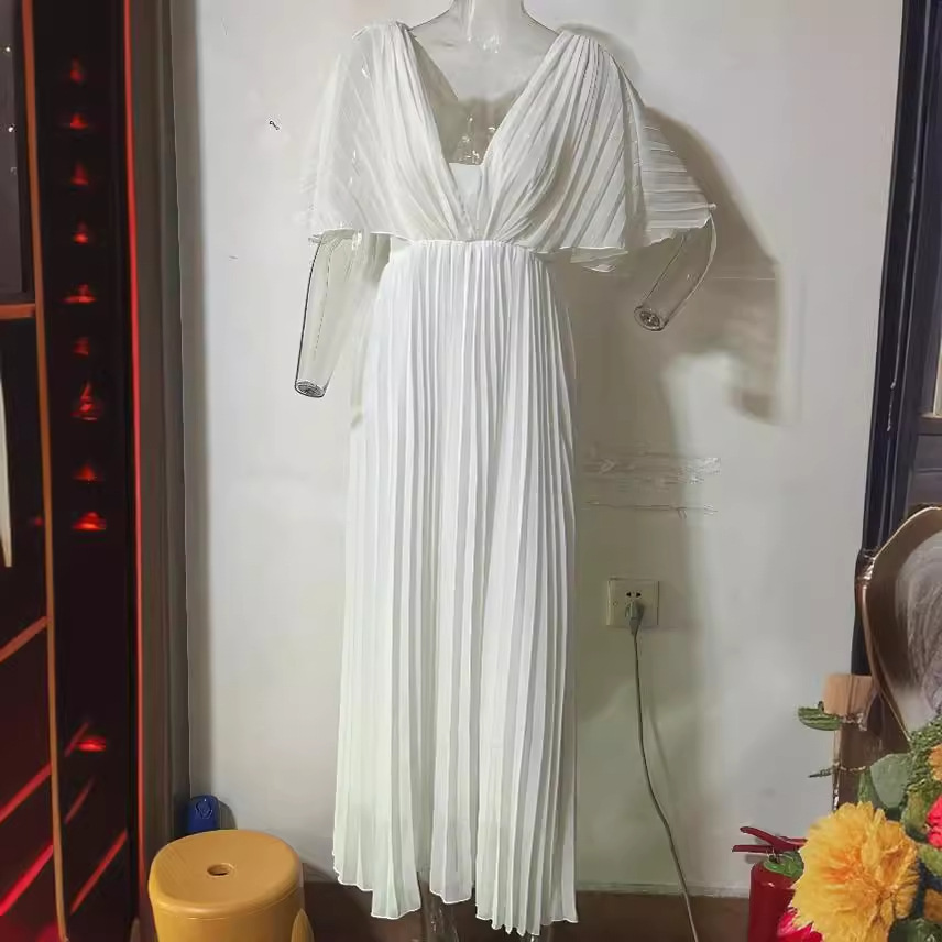 Women's V-Neck Bat Sleeve High Waist Dress