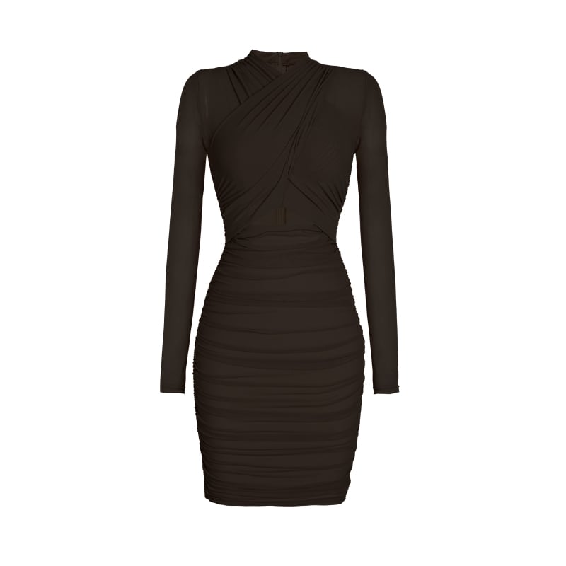 High Waist Pleated Long Sleeve Wrap Dress