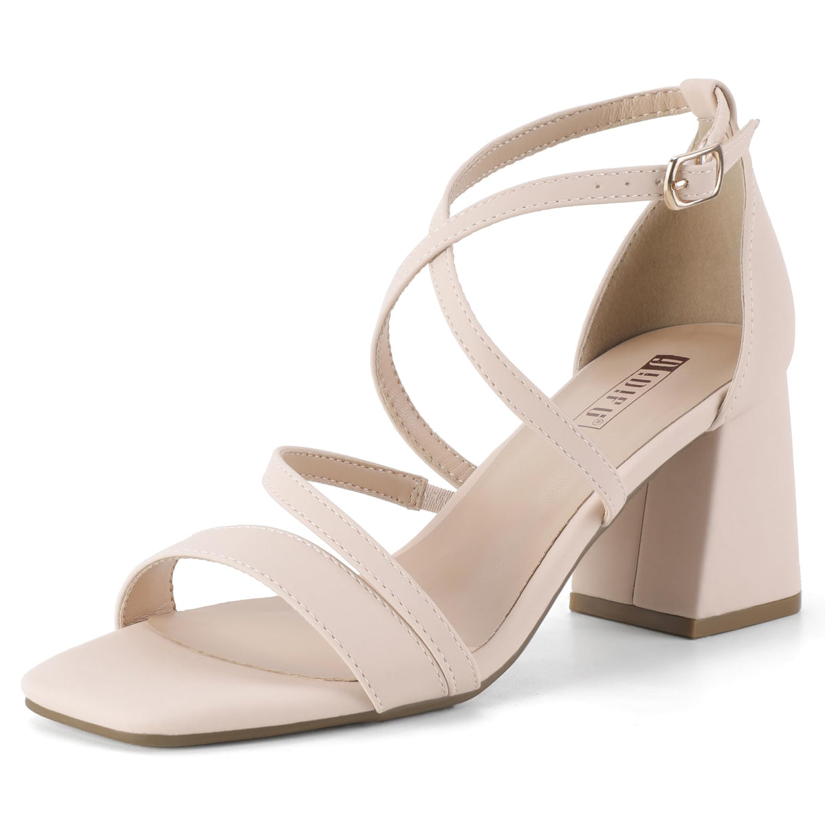 IDIFU Nude Heels For Women Strappy Low Block Chunky Open Square Toe Heels Wedding Bridal Prom Evening Dress Shoes Bride Dressy Comfortable Trendy Cute Heeled Sandals Short Heels(Nude Nubuck 5.5)