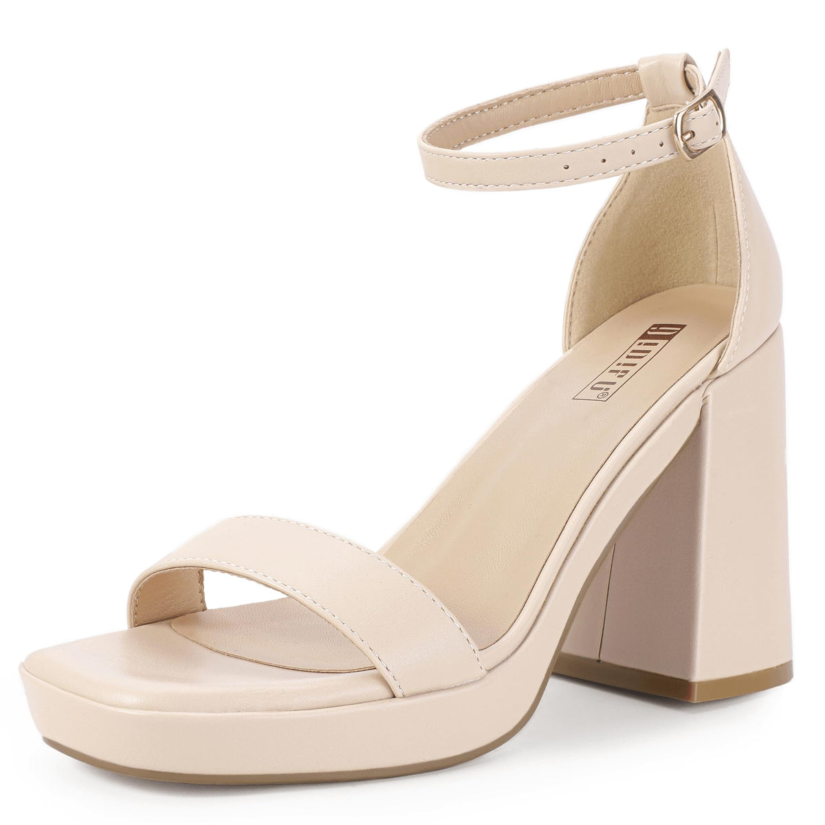 IDIFU Nude Heels for Women Platform Heels High Chunky Block Square Toe Heels Wedding Prom Bridal Dress Shoes Sexy Dressy Comfortable Heeled Sandals Open Toe Ankle Strap Thick Heels(Nude Pu 8.5)