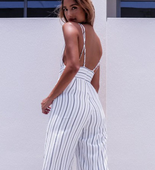 Striped V-Neck Jumpsuit with Spaghetti Straps