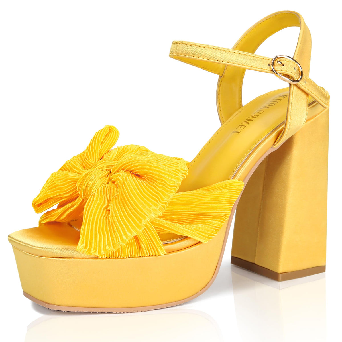 KHPAERMEI Bow Knot Platform Heels for Women Fashion Open Toe Chunky Heeled Sandals Ankle Strap Wedding Party Dress High Heels