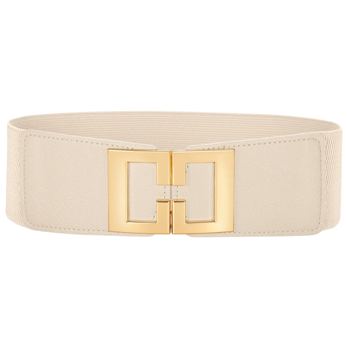 Wide Waist Belts for Women Dresses Vintage Elastic Belts Fashion Stretchy Belt with Gold Buckle (Beige)