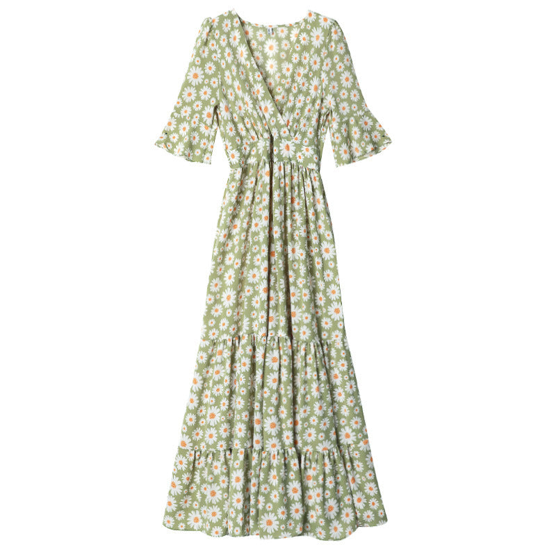 High Waist Chiffon V-neck Long Fairy Dress
