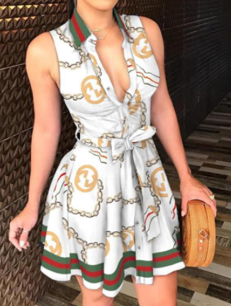 Women’s V-Neck Floral Tie Dress - Casual Sleepwear