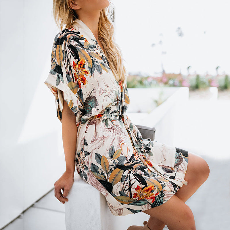 Floral V-Neck Dress with Tie Detail