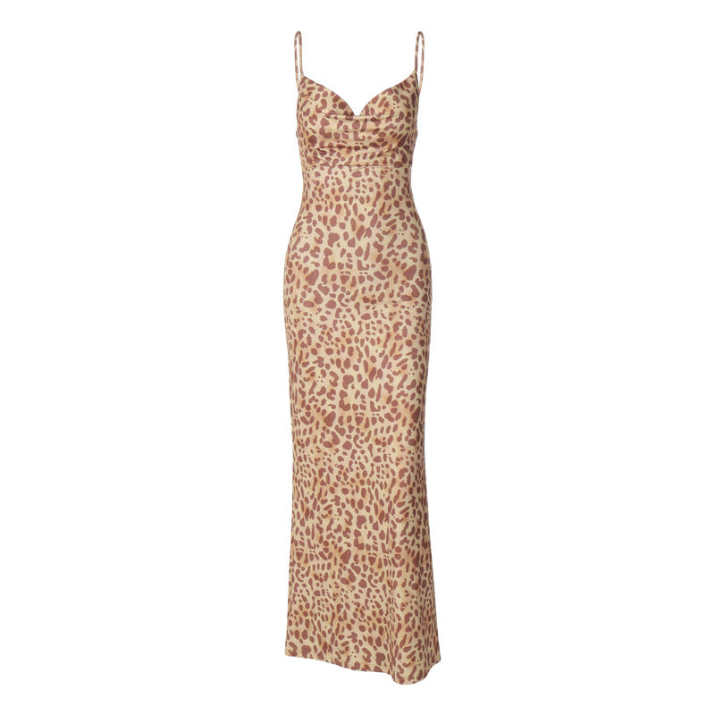 Leopard Print V-Neck Sling Dress